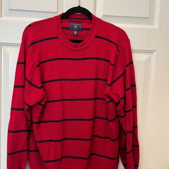 Saddlebred Red with Navy Strip Long Sleeve Mens Sweater Used 100% Cotton Size L - Picture 1 of 3